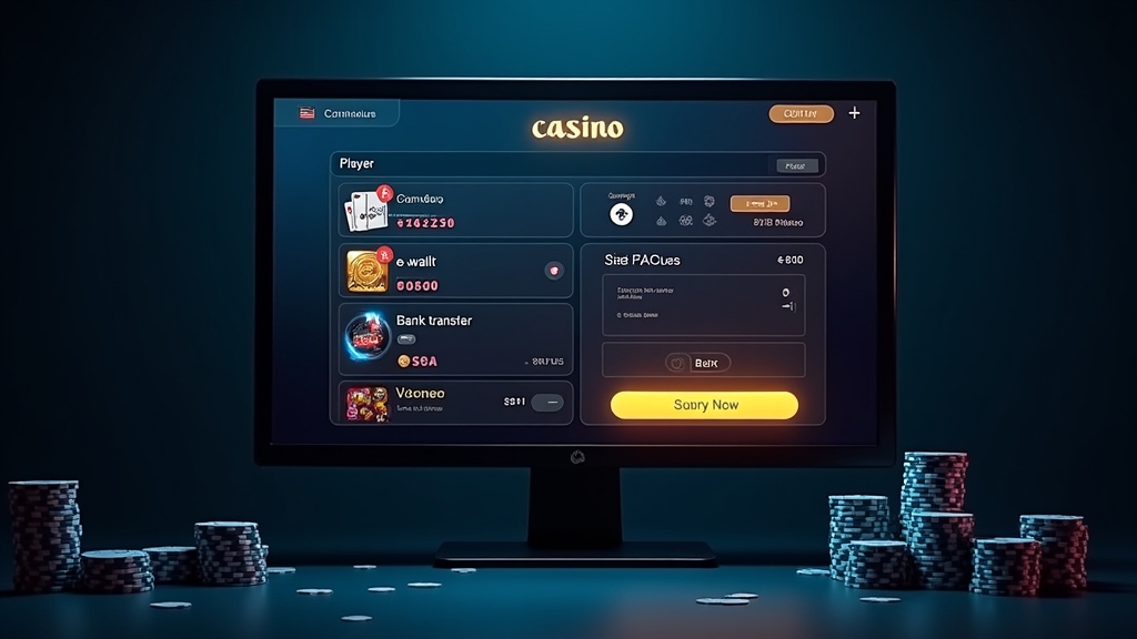 Casino cashier screen showing deposit options and payment icons.