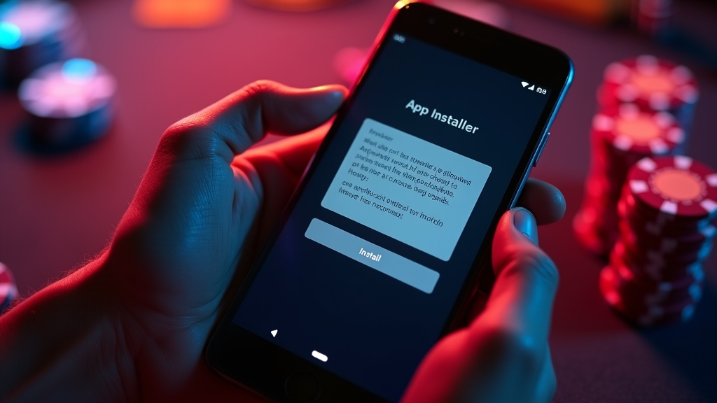 Android install prompt for a casino app in a dark casino setting